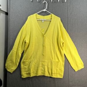 Girl With Curves Button-Front V-Neck Cardigan Lemon Size Large